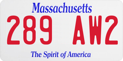 MA license plate 289AW2