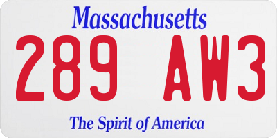 MA license plate 289AW3