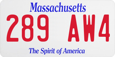 MA license plate 289AW4
