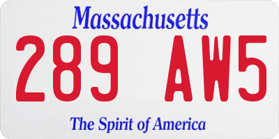 MA license plate 289AW5