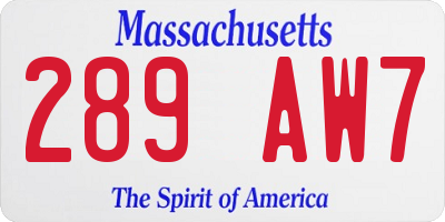 MA license plate 289AW7