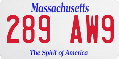 MA license plate 289AW9