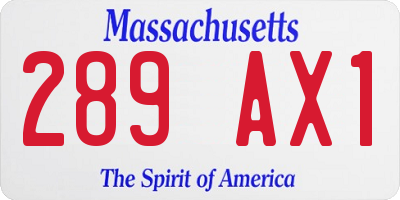 MA license plate 289AX1