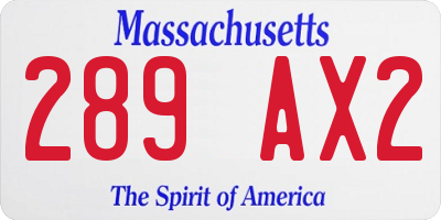 MA license plate 289AX2