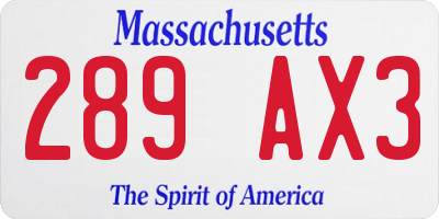 MA license plate 289AX3