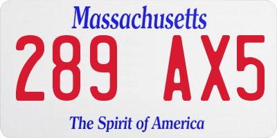 MA license plate 289AX5