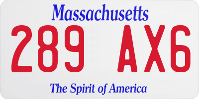 MA license plate 289AX6