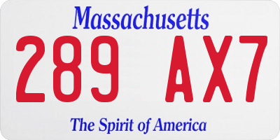 MA license plate 289AX7