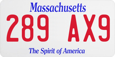 MA license plate 289AX9