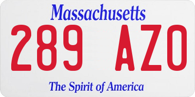 MA license plate 289AZ0
