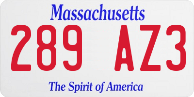 MA license plate 289AZ3