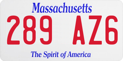 MA license plate 289AZ6
