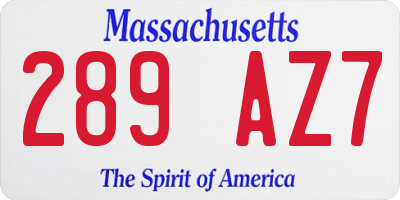 MA license plate 289AZ7