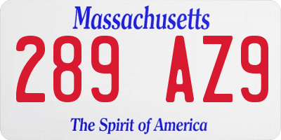 MA license plate 289AZ9
