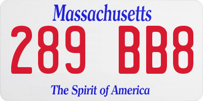 MA license plate 289BB8