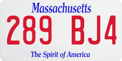 MA license plate 289BJ4