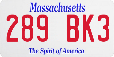 MA license plate 289BK3