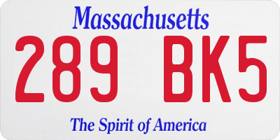 MA license plate 289BK5