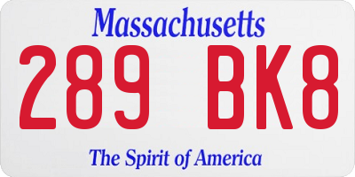MA license plate 289BK8