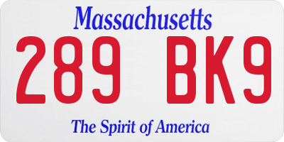 MA license plate 289BK9