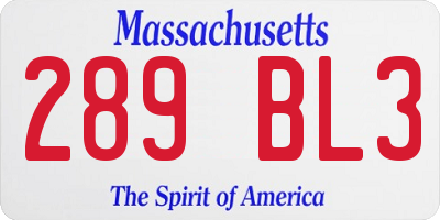 MA license plate 289BL3