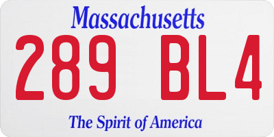 MA license plate 289BL4