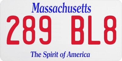MA license plate 289BL8