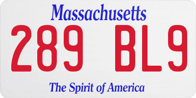 MA license plate 289BL9