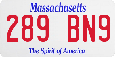 MA license plate 289BN9
