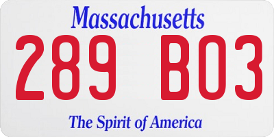 MA license plate 289BO3