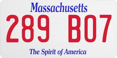 MA license plate 289BO7