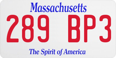 MA license plate 289BP3
