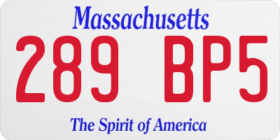 MA license plate 289BP5
