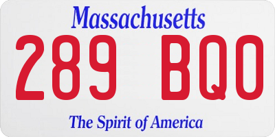 MA license plate 289BQ0