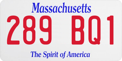 MA license plate 289BQ1