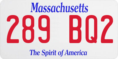 MA license plate 289BQ2