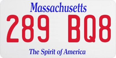 MA license plate 289BQ8