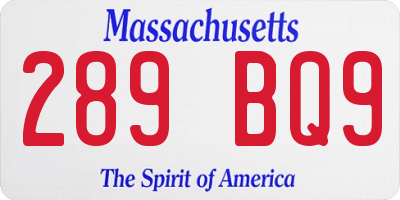 MA license plate 289BQ9