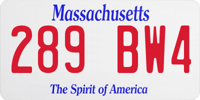 MA license plate 289BW4