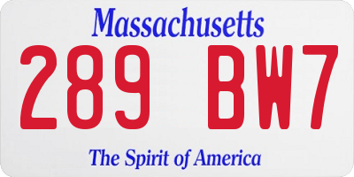 MA license plate 289BW7