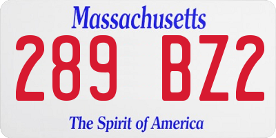 MA license plate 289BZ2