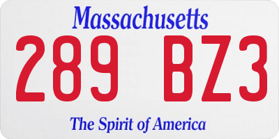 MA license plate 289BZ3