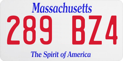 MA license plate 289BZ4