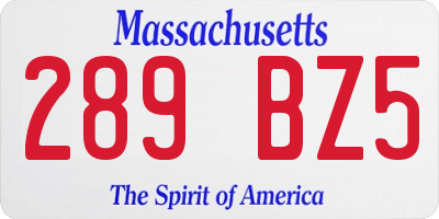 MA license plate 289BZ5