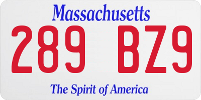 MA license plate 289BZ9