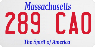 MA license plate 289CA0