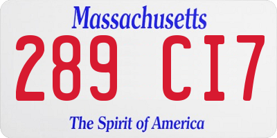 MA license plate 289CI7