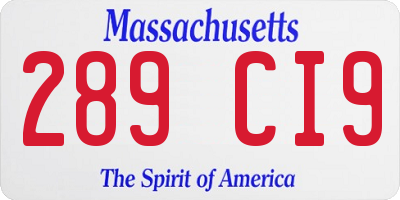 MA license plate 289CI9