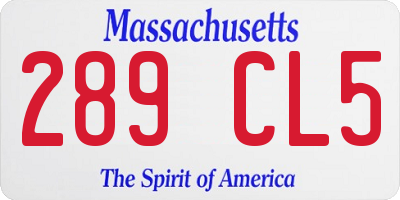 MA license plate 289CL5