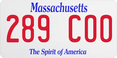 MA license plate 289CO0